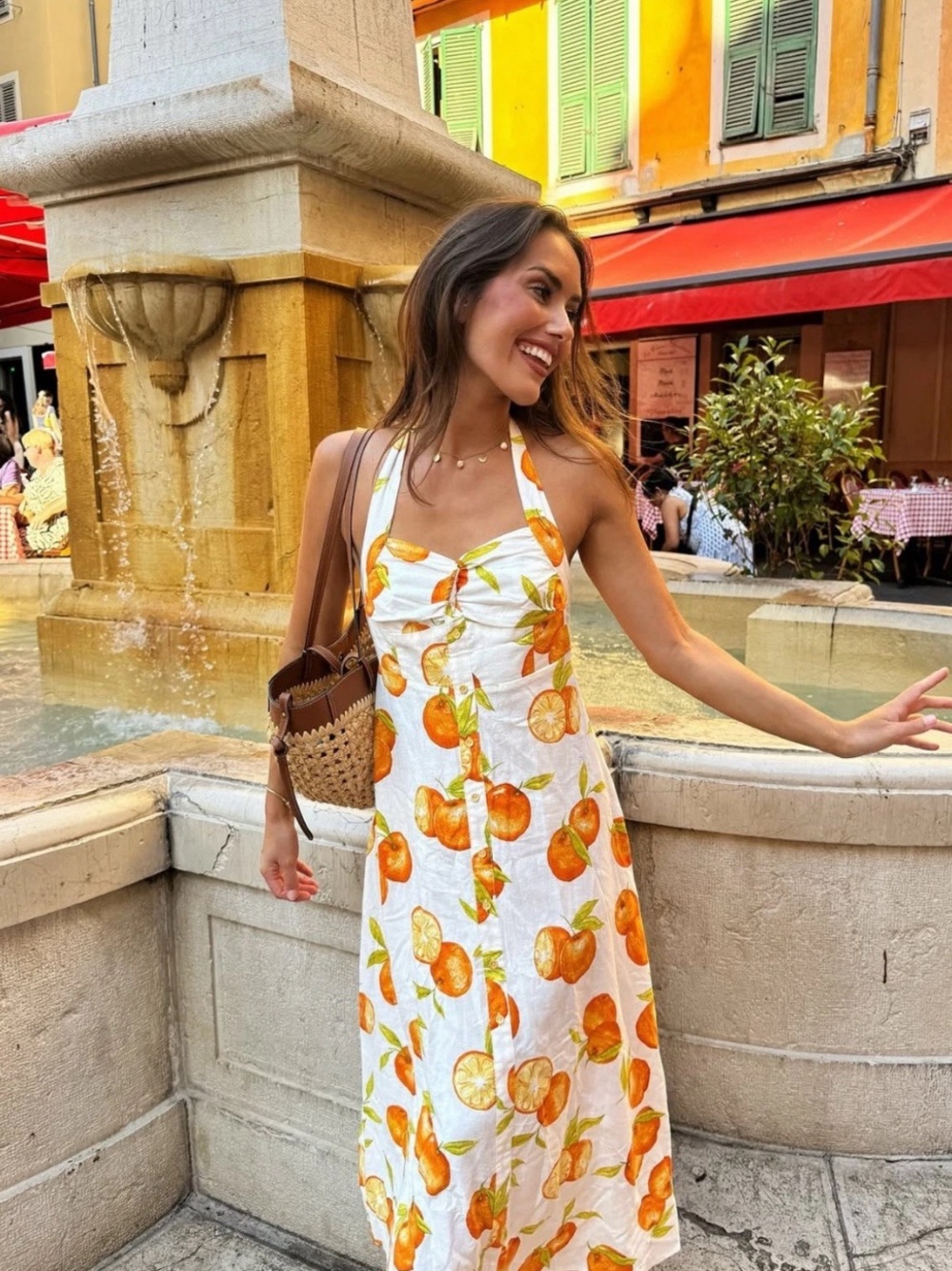 Zara Orange Citrus Linen Dress